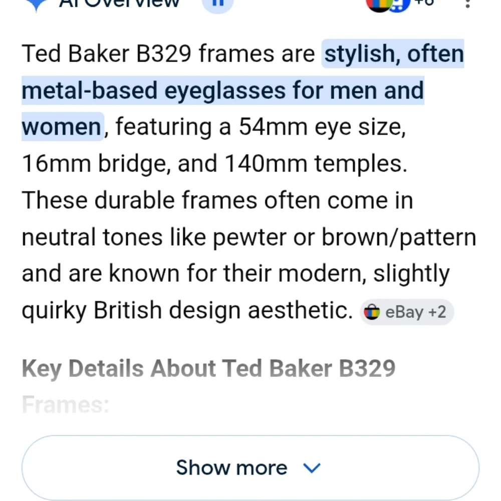 TED BAKER B329 LADIES/UNISEX PRESCRIPTION FRAMES W/ORIGINAL SILK CLEANING CLOTH